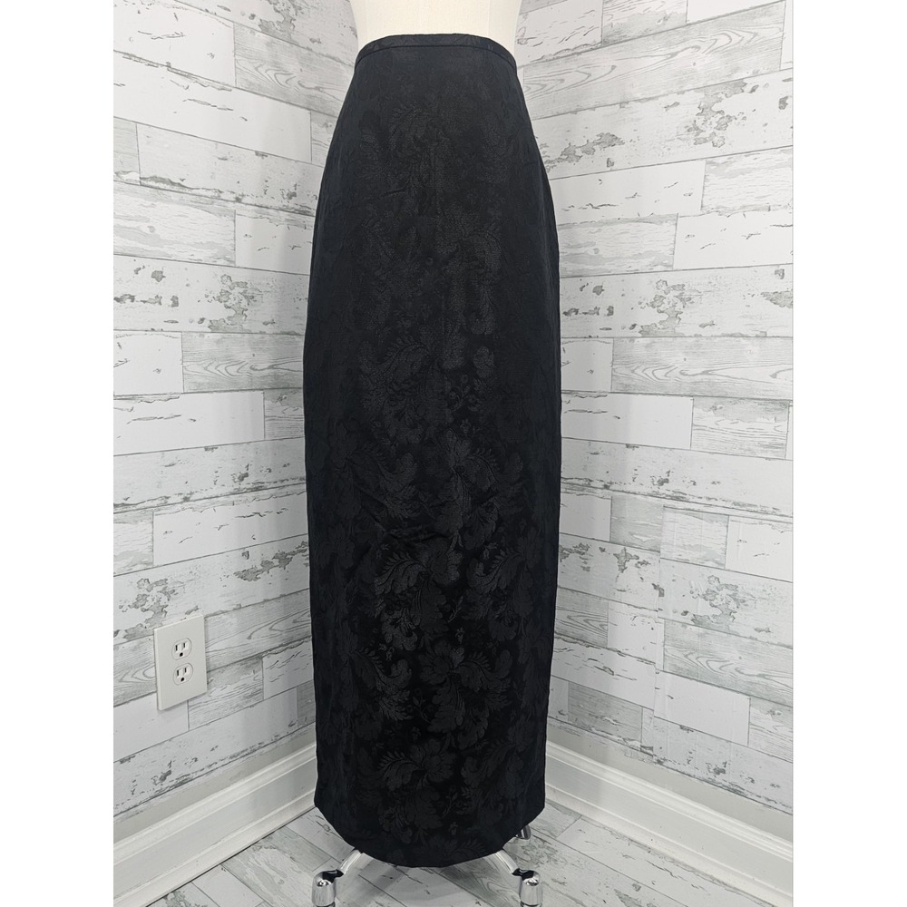 Kay Unger Black Jacquard Floral Motif Maxi Skirt Wool Blend Womens 10